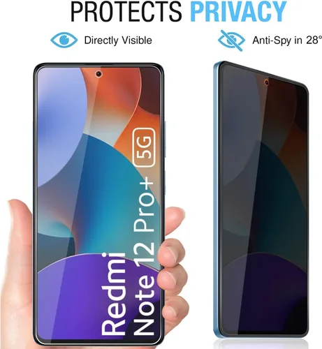Vista 2 de Protector de pantalla de privacidad de cobertura completa para Xiaomi Redmi Note 12 Pro (4G/5G) (2 paquetes) + protector de lente de cámara