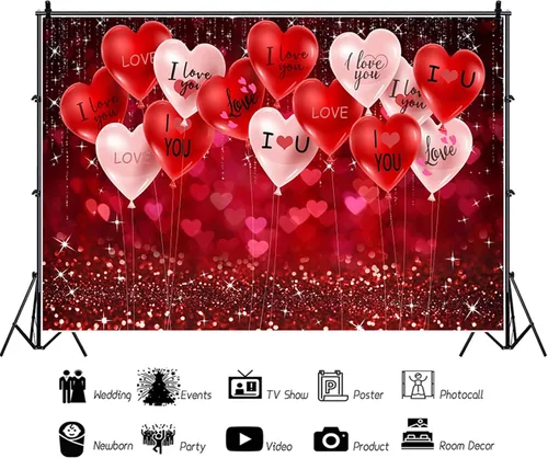 Vista 5 de Telón de fondo para el día de San Valentín de 15 x 8 pies para fotografía, corazones de amor, fondo brillante con purpurina para amantes, decoración