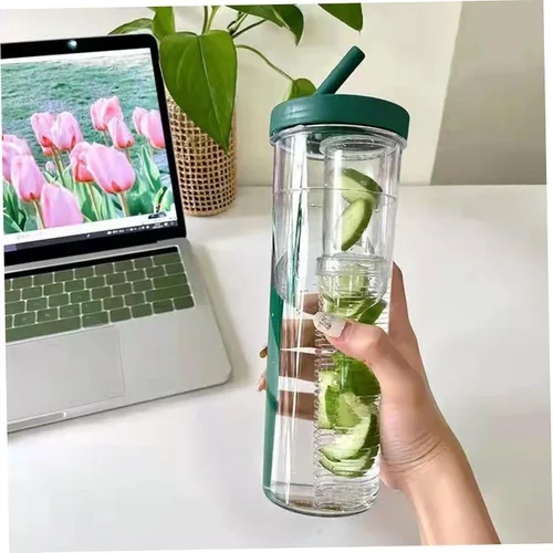 Vista 7 de Botella de agua con infusor de frutas, infusor a prueba de fugas, botella de agua transparente de 27.1 fl oz con popote para frutas, café helado, té
