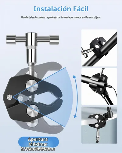 Vista 5 de UTEBIT Brazo mágico de 9 pulgadas con súper abrazadera y cabezas de bola de 360°, color negro
