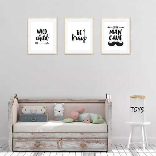 Vista 2 de Andaz Press Póster artístico de pared sin marco para habitación de niños, 8.5 x 11 pulgadas, minimalista escandinavo negro y blanco, Wild Child Be