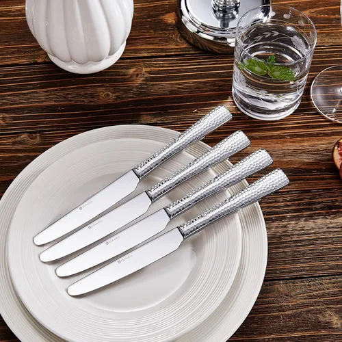 Vista 5 de KEAWELL Juego Premium de 4 Cuchillos de Cena de 9.5 Pulgadas Louis, Acero Inoxidable Apto para Lavavajillas, Cuchillos Serrados (Martillados)