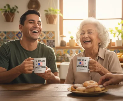 Vista 4 de Casitika Recuerdos y Regalos Graciosos de Puerto Rico. No Estoy Gritando, Soy Puertorriqueño Taza de Café. Idea de Regalo para Hombres y Mujeres