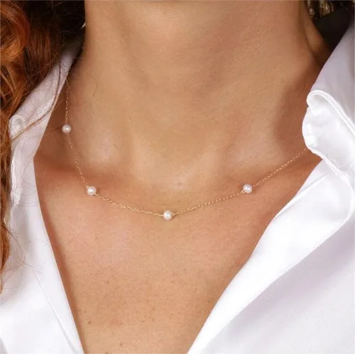 Vista 4 de VIROMY - Delicado collar de oro para mujer, chapado en oro de 14 quilates, collar de satélite de triple capa, collar de clip con cadena