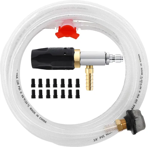 Vista 8 de JOEJET Inyector aguas abajo para lavadora a presión, kit de inyector químico ajustable, lavadora de potencia variable Boquilla de largo alcance