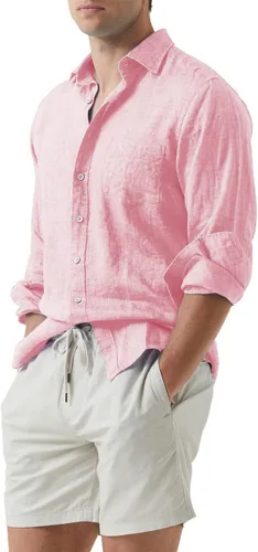 Vista 2 de JMIERR Camisa de vestir de manga larga con botones y lino de algodón para hombre