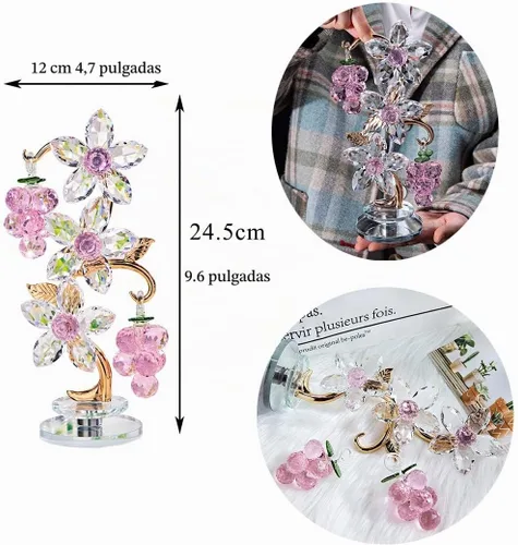 Vista 5 de Figura giratoria de uva de cristal rosa para centro de mesa