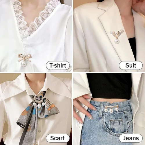 Vista 140 de 4 piezas de clip de anillo de bufanda para mujer, broche de perlas y flores, hebilla de metal para chal, accesorios de decoración para damas y niñas
