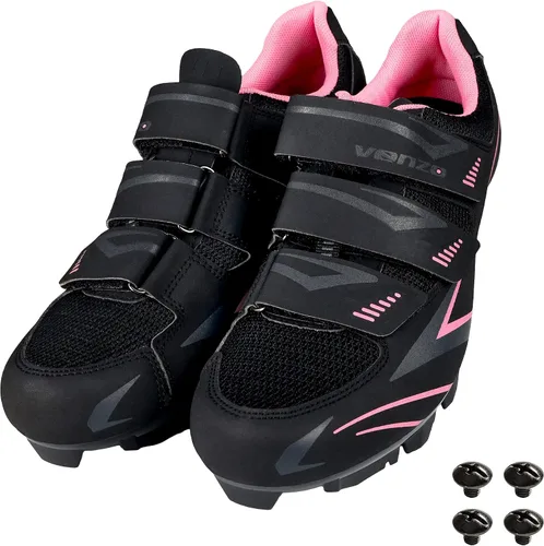Vista 4 de Venzo Womens MTB Bike Bicycle Cycling Shoes with Multi-Function Clip-Less Pedals & Cleats - Compatible with Shimano SPD & Crankbrother System