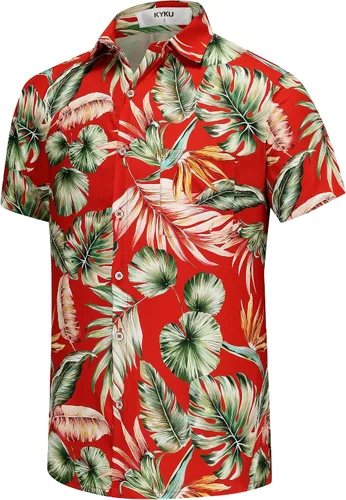Vista 102 de KYKU - Camisa hawaiana funky para hombre, ropa tropical para vacaciones en Palm Beach