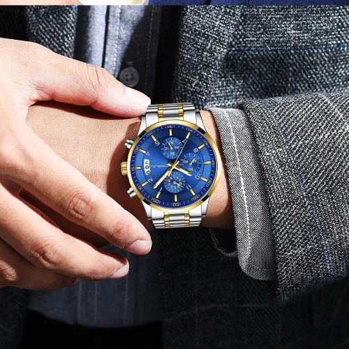 Vista 2 de CRRJU - Reloj de pulsera, de acero inoxidable para hombre, resistente al agua, cronógrafo, correa de acero inoxidable