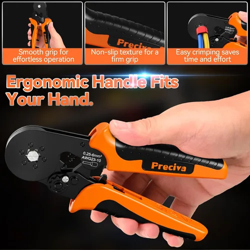 Vista 4 de Preciva Kit de herramientas de prensado de virola AWG23-10/0.25-6mm² con conectores de alambre de 19 tamaños, alicates de crimpado de alambre
