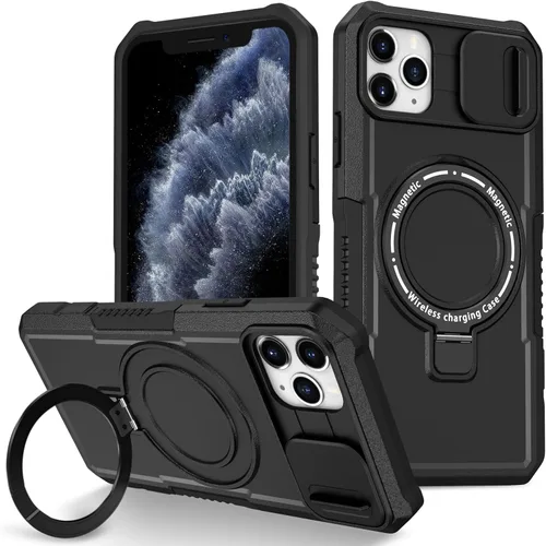 Vista 64 de Funda magnética para iPhone 11, soporte de anillo con ventana corrediza, funda protectora mate a prueba de golpes para iPhone 11 6.1, fundas