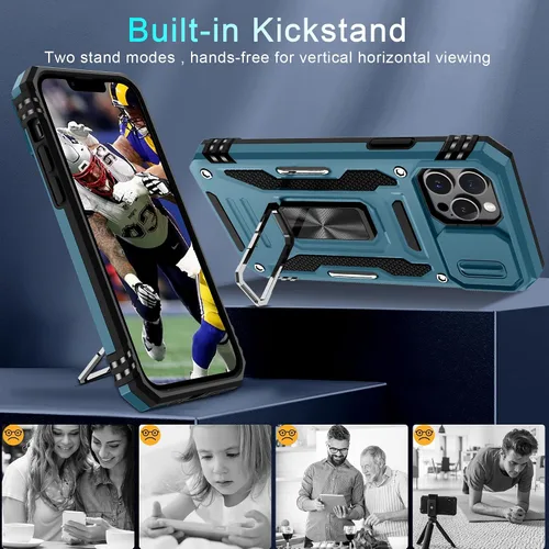 Vista 302 de DEERLAMN Funda para iPhone Xs Max con funda deslizante para cámara + protector de pantalla, soporte giratorio de anillo de grado militar a prueba