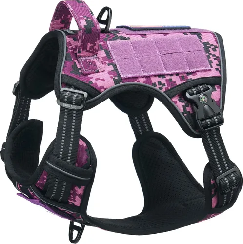 Vista 8 de Arnés táctico para perros medianos y grandes, control ajustable sin tirones con asa, chaleco reflectante resistente, talla XL Verde militar
