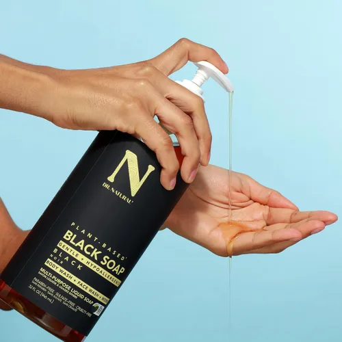 Vista 7 de Dr. Natural jabón puro negro con vitamina E y manteca de karité, 32 oz