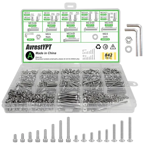 Vista 10 de 1715Pcs M2 M3 M4 M5 Screw Kit - 3D Printer Mini Screw, Allen Head/Flat Head/Countersunk Bolt/Screws, Metric Bolts Assortment, Black Nuts and Bolts