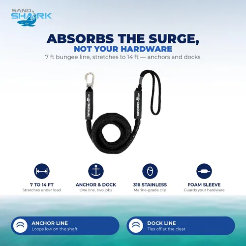 Vista 2 de SandShark Línea de muelle elástico de anclaje de alta calidad. Accesorios de barco Línea de anclaje que absorbe los golpes en anclajes y muelles