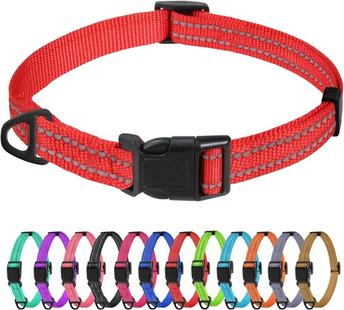 Vista 56 de TagME Collares de nailon reflectantes para perros, collar ajustable clásico para mascotas con hebilla de liberación rápida para cachorros, rosa Rosa