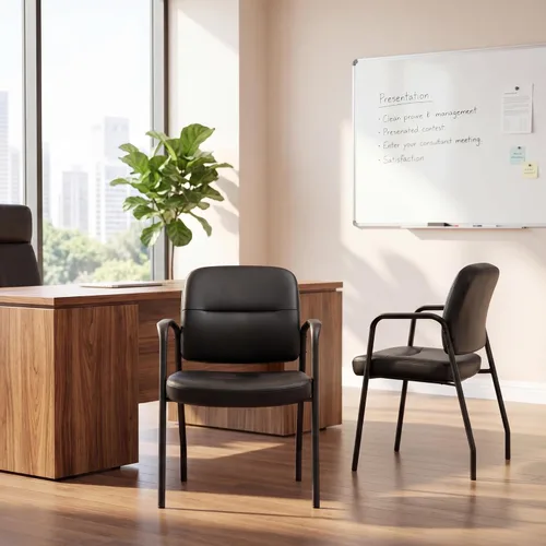 Vista 2 de Devoko Sillas de recepción de oficina para sala de espera, sillas ejecutivas de cuero para invitados con reposabrazos, sillas laterales ergonómicas