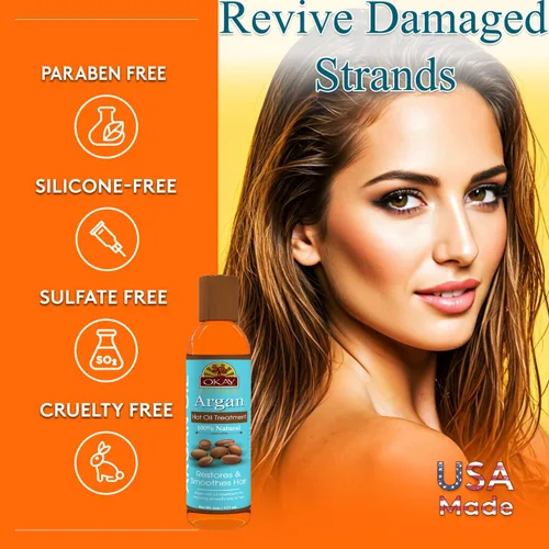 Vista 2 de OKAY Tratamiento capilar de aceite caliente de argán 100% natural, aceite de argán para el cabello, aceite para cabello encrespado seco dañado
