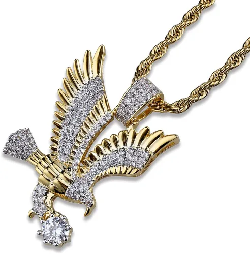 Vista 3 de Colgante de águila calva helada, collar con colgante de águila calva voladora para hombres, colgante de águila americana de hip hop, colgante