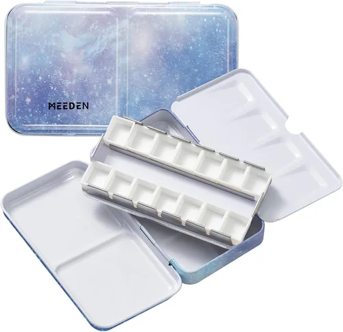 Vista 11 de MEEDEN Paleta de pintura de acuarela vacía: paleta de colores de agua de viaje con 12 medias sartenes - Caja de lata portátil de paleta de metal