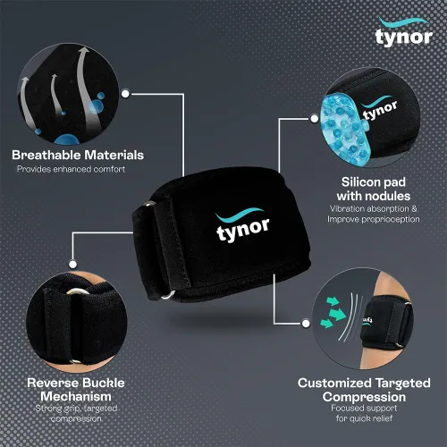 Vista 3 de TYNOR Soporte para codo de tenis para hombres y mujeres, correa ajustable para el codo, alivio del dolor con almohadilla de compresión, banda