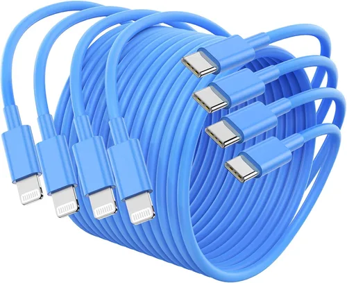 Vista 14 de [Usado] Paquete de 4 cables USB C a Lightning de 6 pies, cable de carga rápida para Negro