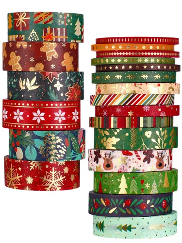 Vista 8 de Outus 21 rollos de cinta washi navideña de papel dorado decorativo, antiguo