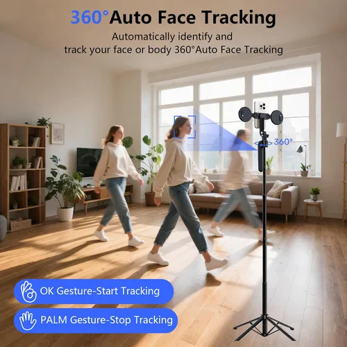 Vista 2 de Trípode para selfie stick de seguimiento automático de cara para iPhone con luz, soporte de trípode para cámara de teléfono de 70.9 pulgadas