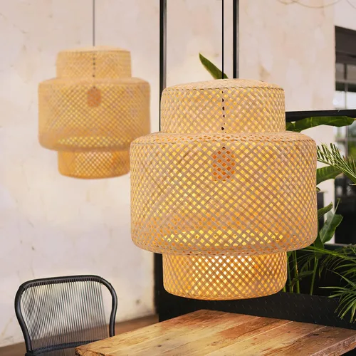 Vista 6 de Frontsea - Iluminación colgante de ratán para cocina, pantalla de bambú hecha a mano, decoración bohemia de madera, moderna lámpara de techo