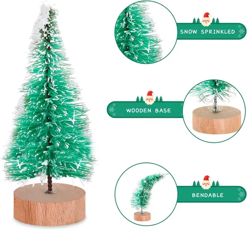 Vista 3 de Sumind 48 piezas de mini cepillos para árboles de Navidad, árbol de nieve de sisal, árbol artificial de invierno, mini pino con base de madera