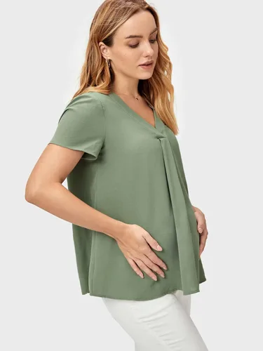 Vista 3 de MakeMeChic Camisa de maternidad para mujer, casual, manga corta, cuello en V, blusa de embarazo