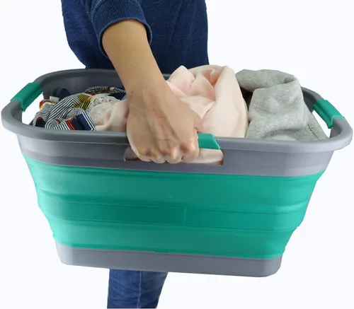 Vista 7 de SAMMART Juego de 2-30L (8 galones) plegable de plástico para lavandería, contenedor de almacenamiento plegable y organizador para ahorrar espacio