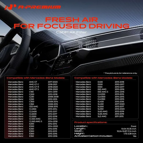 Vista 2 de Filtro de aire de cabina A-Premium con carbón activado - Compatible con modelos Mercedes-Benz - C200, C250, C300, CLS350, CLS400, CLS550, E200