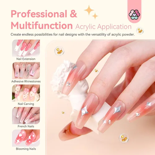 Vista 7 de Juego de polvos acrílicos Saviland: Polvo acrílico profesional de queratina, polvo ultra fino transparente/desnudo/rosa para extensión de uñas, arte