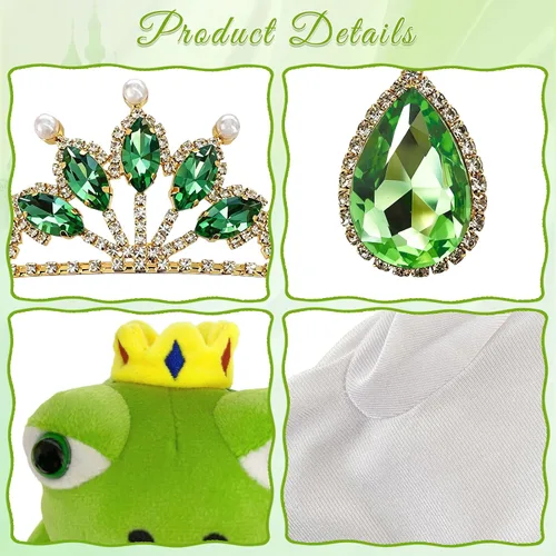 Vista 3 de Accesorios de disfraz de princesa, guantes de corona de tiara verde