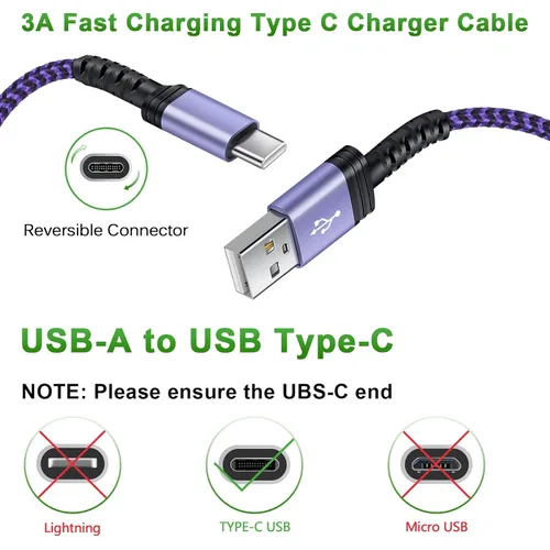 Vista 4 de Samsung - Cable de carga rápida tipo C, cable de alimentación de teléfono Android de 6 pies para Samsung Galaxy A23/A15 5G/A14 5G/A54/A53/S24/S23