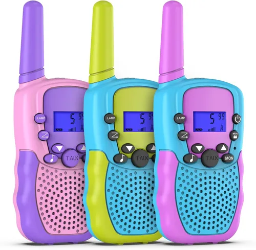 Vista 9 de Juguetes para niños o niñas de 4 a 12 años, paquete de 3 Walkie Talkies para exteriores y interiores, rango de 1.9 mi, 22 canales, radio de 2 vías
