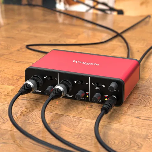 Vista 5 de Wrugste Interfaz de audio USB +48V Alimentación Phantom 24Bit/192kHz para grabación, podcasting y streaming Ultra-baja latencia Plug and Play Libre
