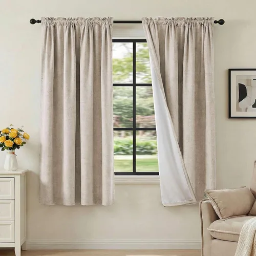 Vista 31 de H.VERSAILTEX Cortinas 100% opacas con aspecto de lino para dormitorio, bloqueo de luz completa, bolsillo para barra, cortinas de ventana gruesas
