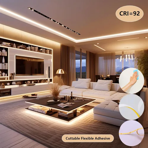 Vista 4 de BENLUN Tira de luz LED COB de 48 V, 65.6 pies, 3000 K, luz blanca cálida, flexible, cortable, luces de cinta LED 8W/M 480LEDs/M CRI 92 con fuente