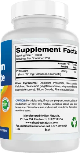 Vista 6 de Best Naturals Gluconato de potasio 595 mg 250 tabletas (250 unidades (paquete de 2))