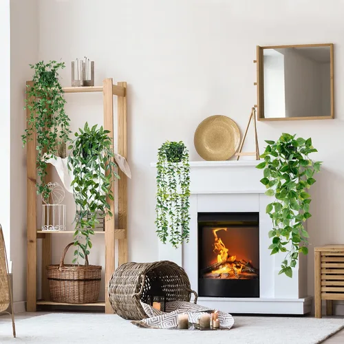Vista 2 de Sggvecsy Plantas colgantes falsas, paquete de 4 plantas artificiales colgantes de eucalipto, plantas falsas en maceta, vegetación falsa, eucalipto
