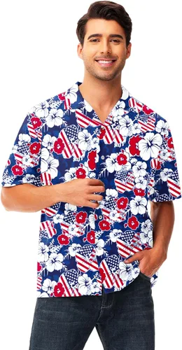 Vista 5 de AOBUTE Camisas para hombre del 4 de julio con la bandera americana, camisa hawaiana divertida LGBTQ