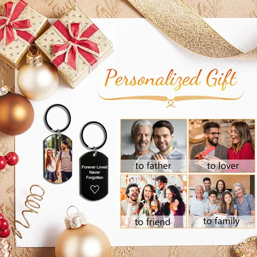 Vista 7 de Llavero personalizado con imagen, llavero giratorio de doble cara con fotos coloridas, regalos conmemorativos para amantes de la familia