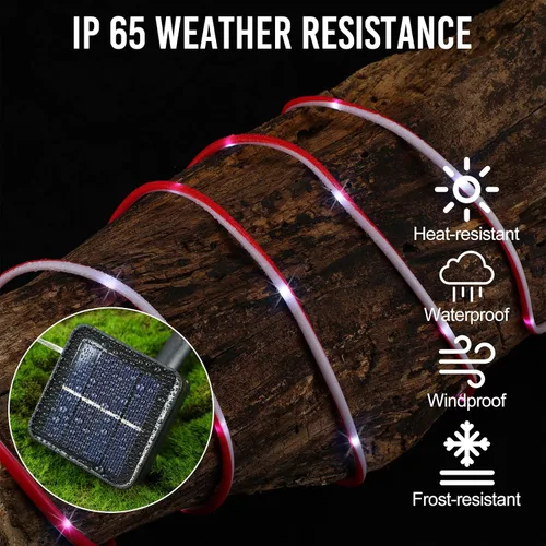 Vista 2 de 2 luces solares de Navidad para exteriores, color caramelo, impermeables, parpadeantes, 33 pies, 100 luces LED impermeables, luces de Navidad