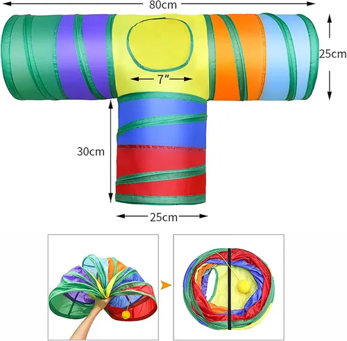 Vista 2 de Tubo y cubo para gatos, túnel emergente para gatos para interiores y exteriores, juguetes plegables de 3 vías/1 vía, color azul