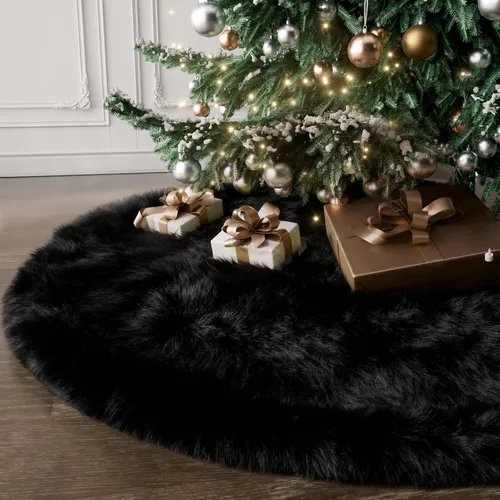 Vista 16 de IMucci Falda de árbol blanca de piel de lana de 15 pulgadas, falda pequeña para árbol de Navidad, falda de terciopelo de felpa blanca como la nieve